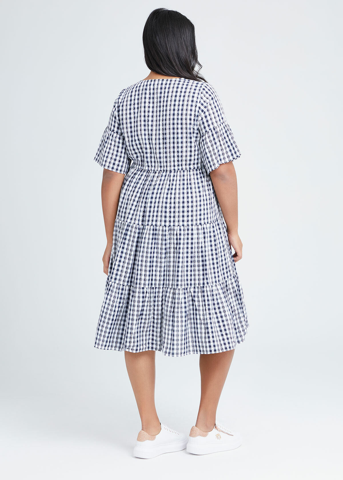 Shop Cotton Gingham Tiered Dress in ...